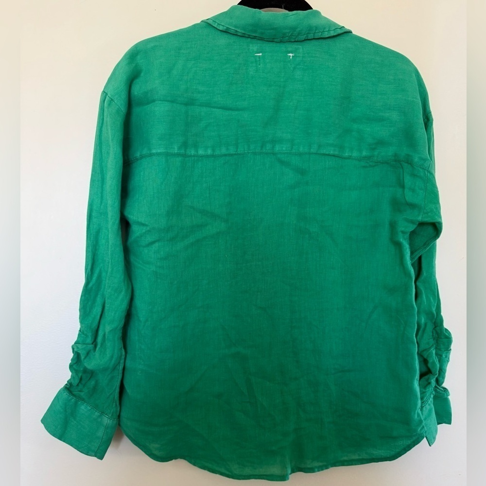 Maeve Green 100% Linen Long Sleeve Button Down Top with Front Pocket Size Small - Picture 7 of 9
